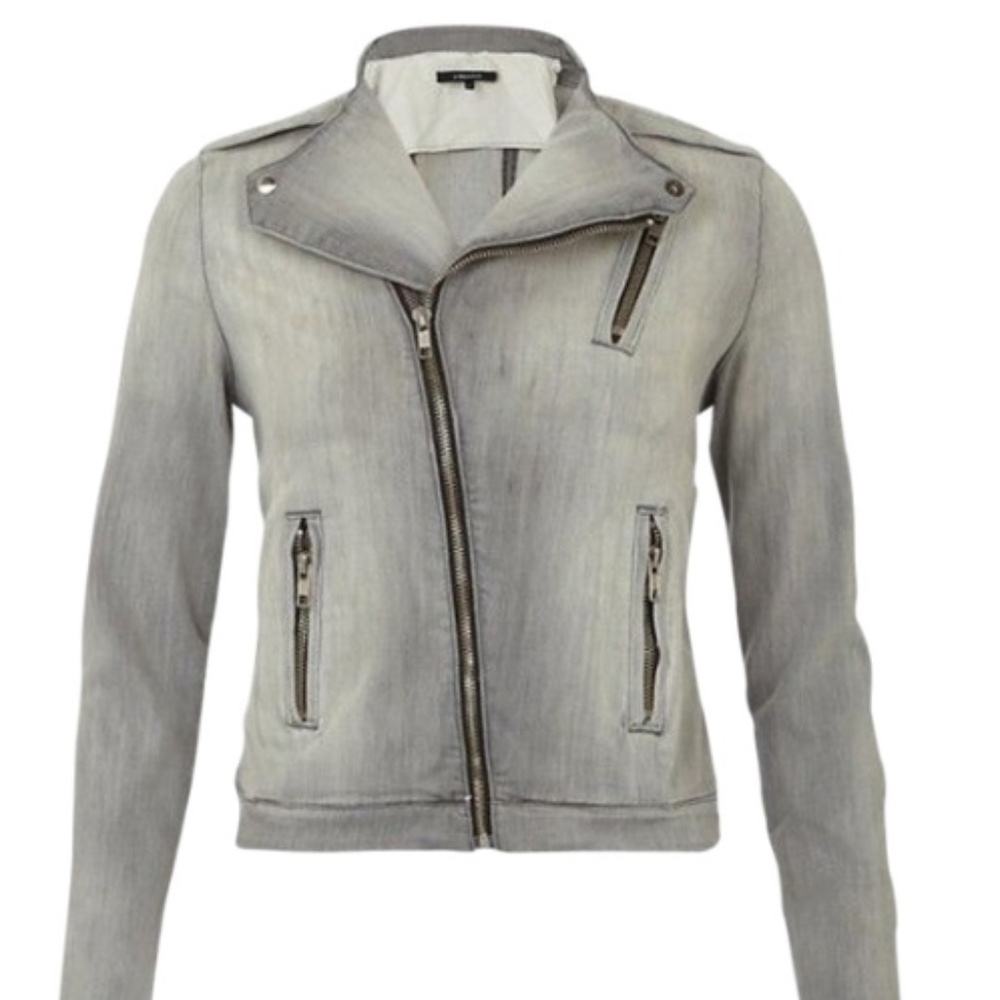 J Brand gray moto stretchy denim jacket S 2 4